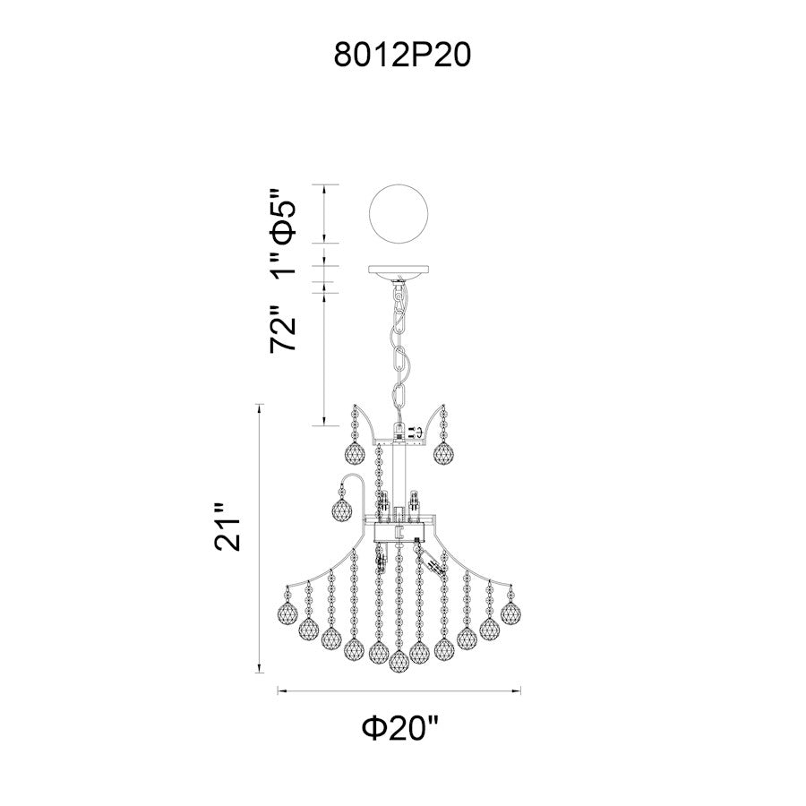 8 Light Down Chandelier, Gold