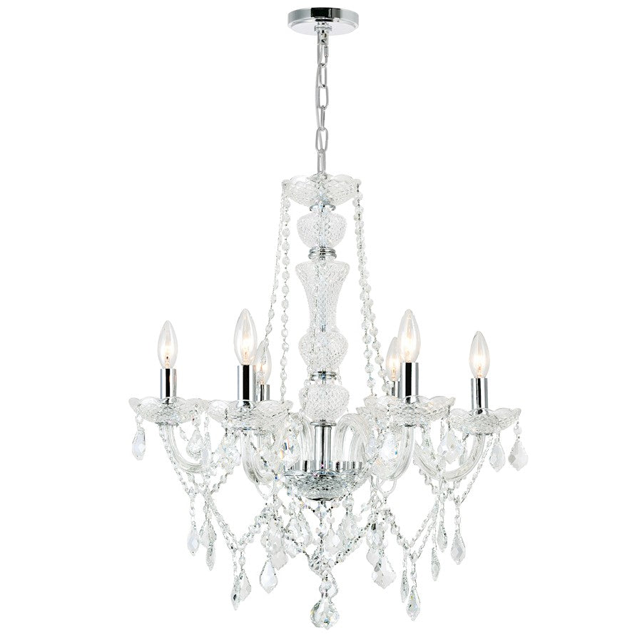 CWI Lighting Princeton 6 Light Down Chandelier, Chrome - 8023P24C-6