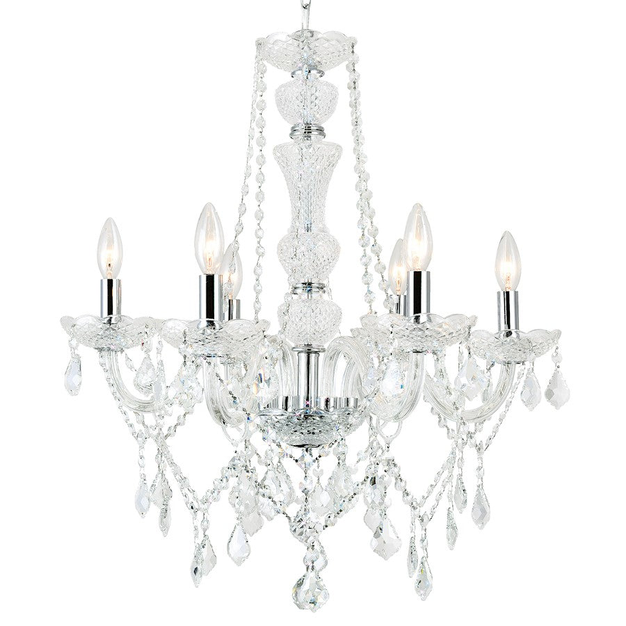 6 Light Down Chandelier, Chrome