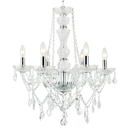 6 Light Down Chandelier, Chrome