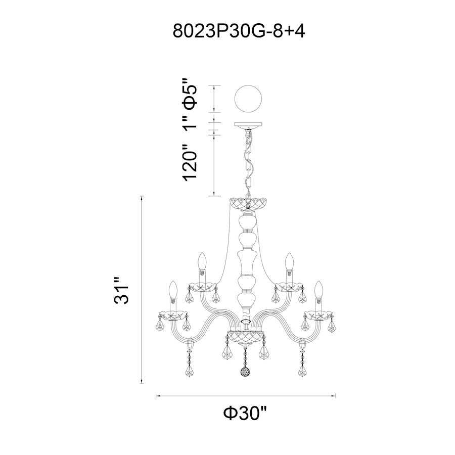 12 Light Down Chandelier, Chrome