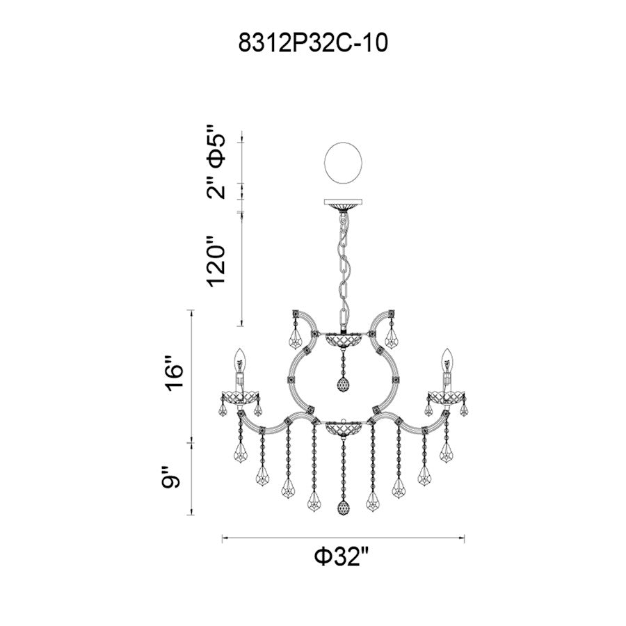 10 Light Up Chandelier, Chrome