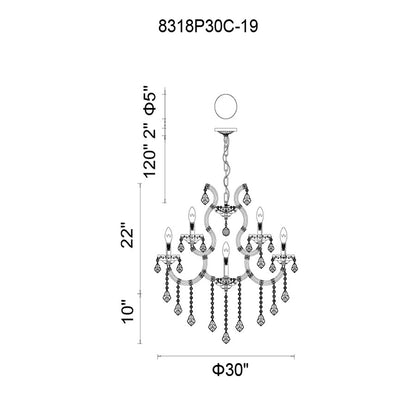 30"19-Light Up Chandelier, Chrome