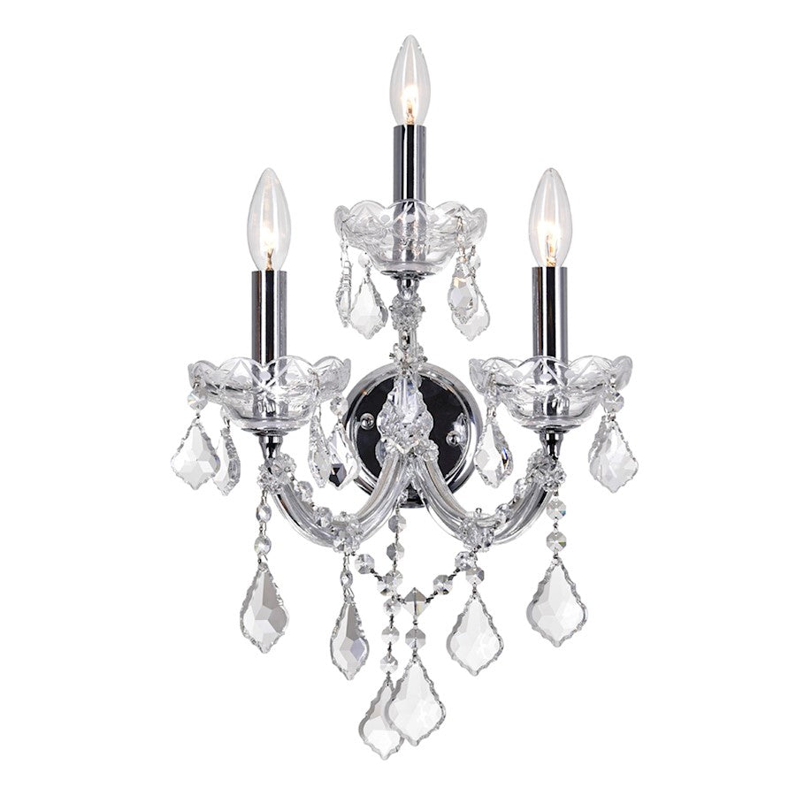 CWI Lighting Maria Theresa 3 Light Wall Light, Chrome - 8318W12C-3-Clear