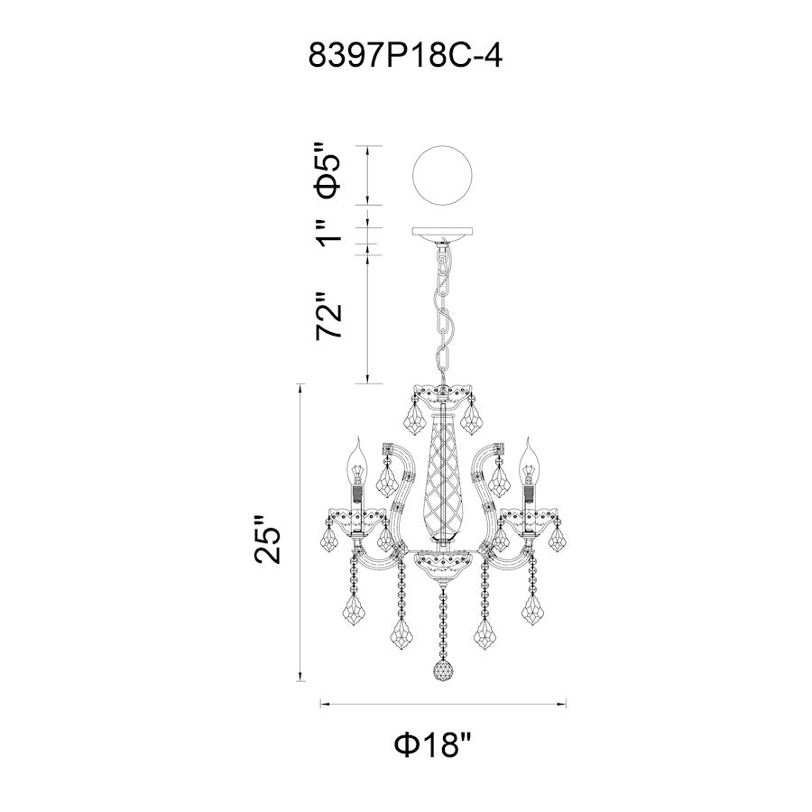 4 Light Up Chandelier, Chrome