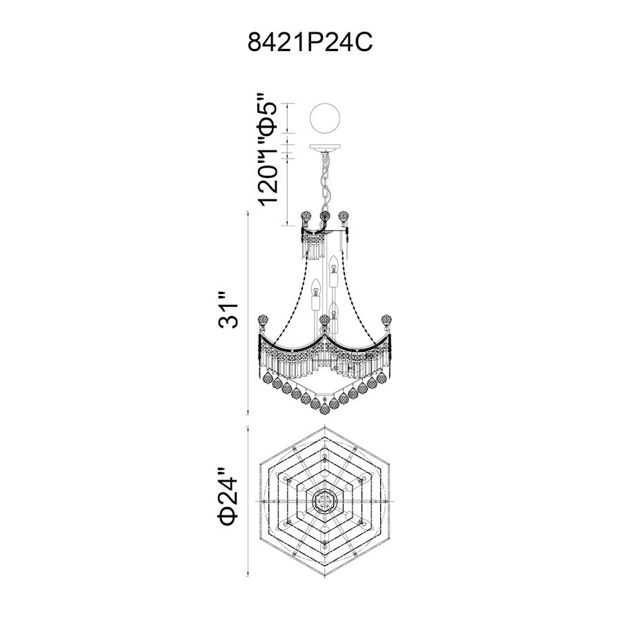 11 Light Down Chandelier, Chrome