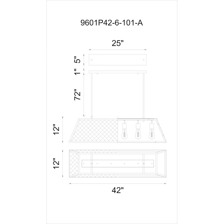 6 Light 42" Down Chandelier, Black