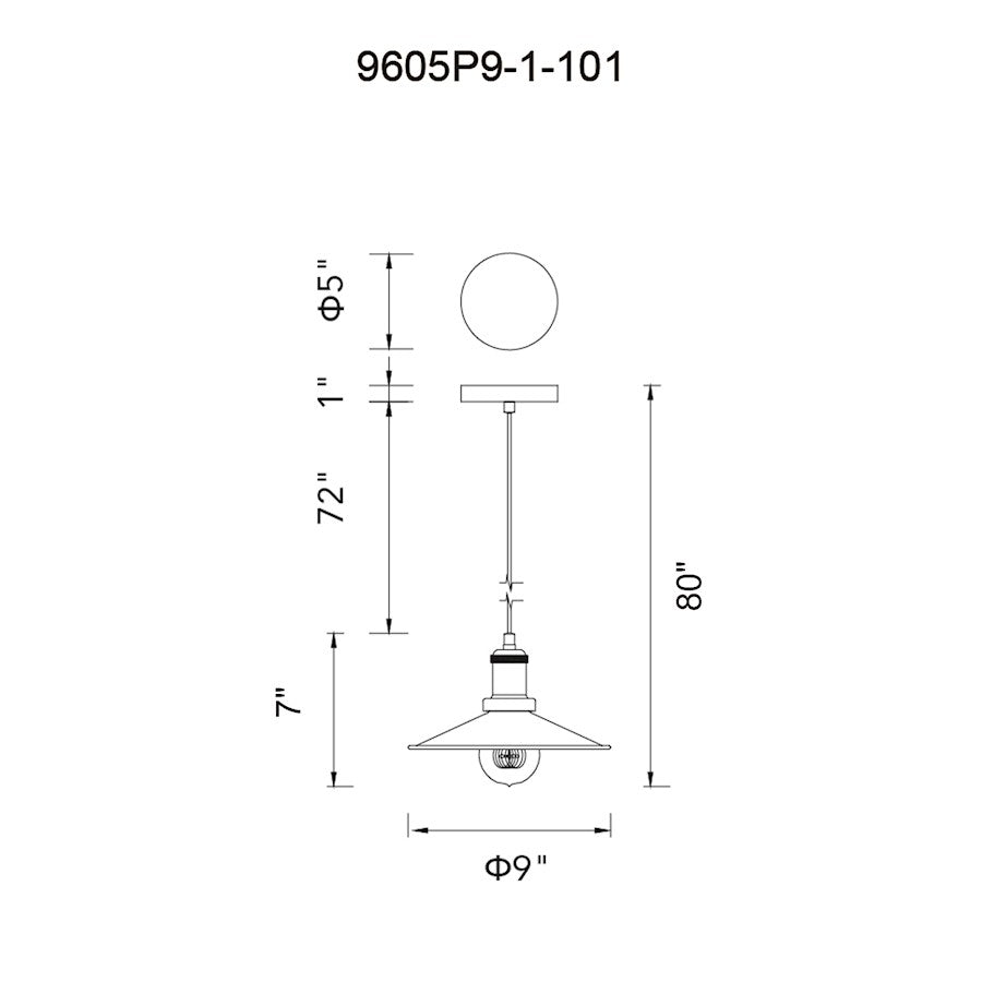 1 Light Mini Pendant, BK