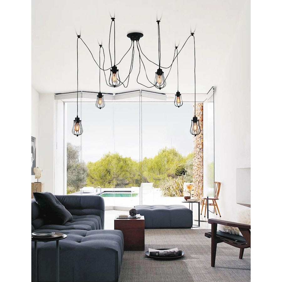 6 Light Multi Light Pendant, Black