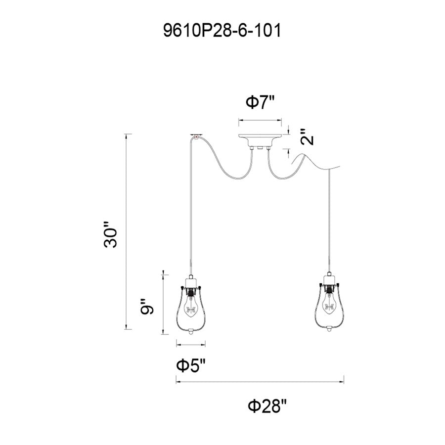 6 Light Multi Light Pendant, Black