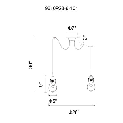 6 Light Multi Light Pendant, Black