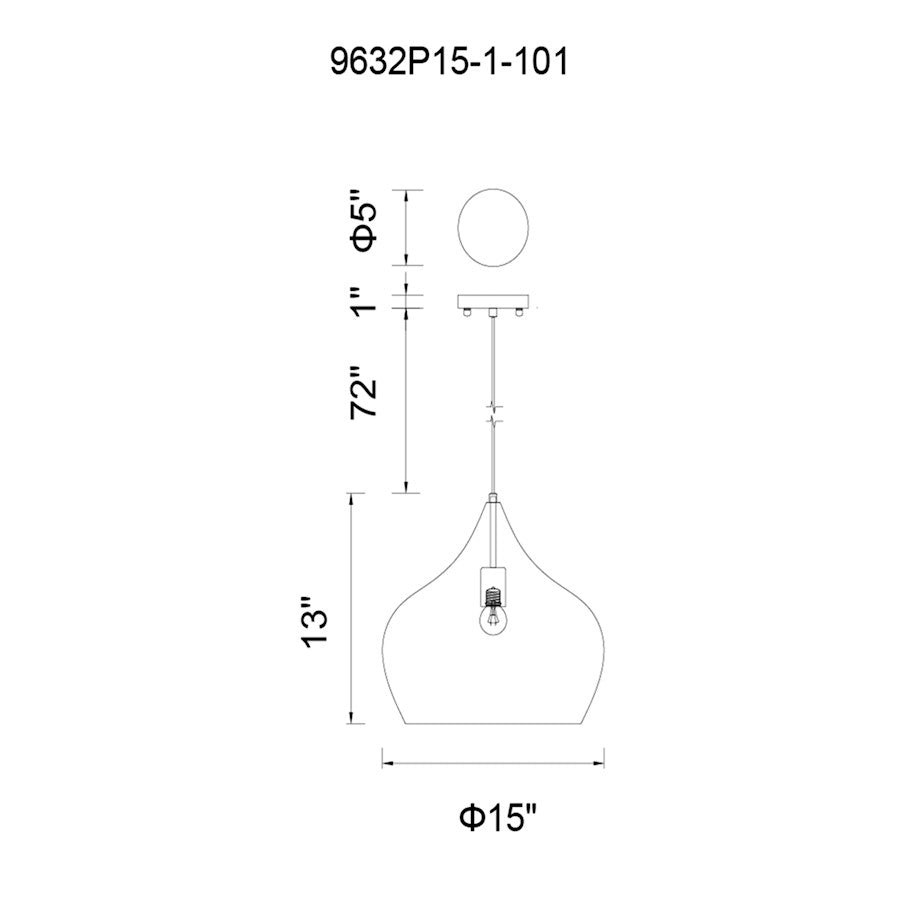 1 Light 15" Down Pendant, Black