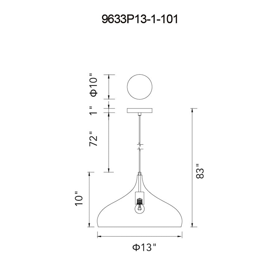 1 Light 13" Down Pendant, Black