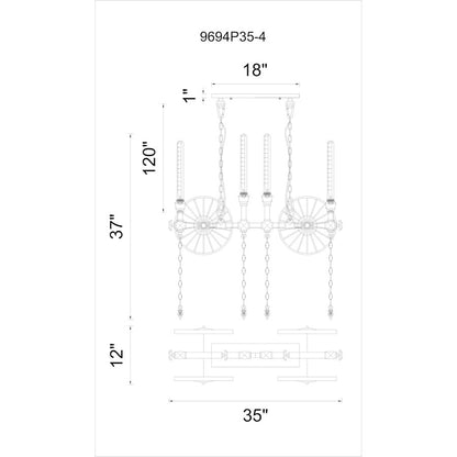 4 Light Up Chandelier, Gray