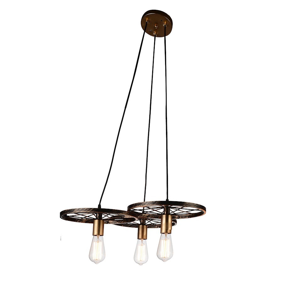 CWI Lighting Ravi 3 Light Down Chandelier, Black/Gold - 9699P25-3-194