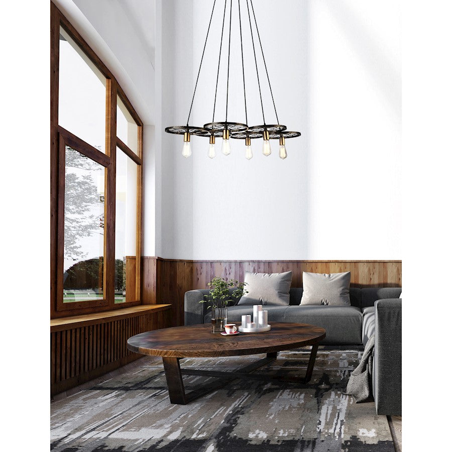 6 Light Down Chandelier, Black