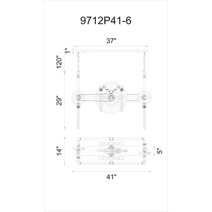 6 Light Down Chandelier, Silver Gray