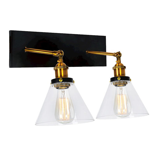 CWI Lighting Eustis 2 Light Wall Light, Black/Gold Brass/Clear - 9735W15-2-101