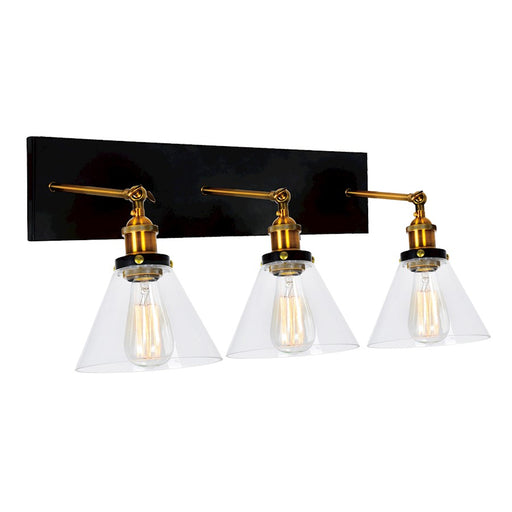 CWI Lighting Eustis 3 Light Wall Light, Black/Gold Brass/Clear - 9735W24-3-101