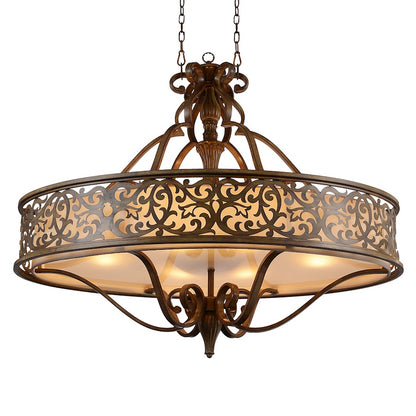 6 Light Drum Shade Chandelier, Brushed Chocolate