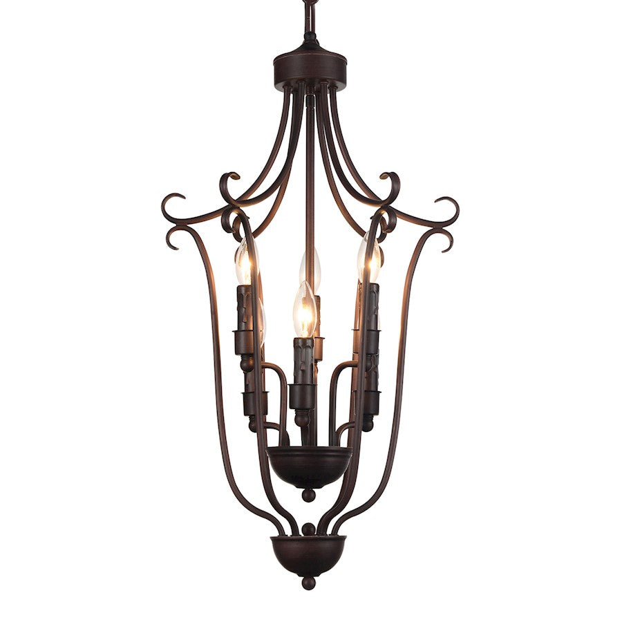 6 Light Up Chandelier, Rubbed Brown