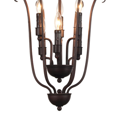 6 Light Up Chandelier, Rubbed Brown