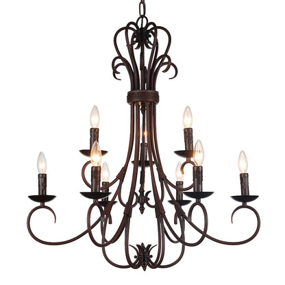 9 Light Up Chandelier, Rubbed Brown