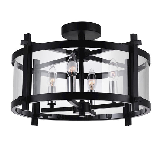 CWI Lighting Miette 4 Light Cage Flush Mount, Black/Clear - 9827C18-4-101