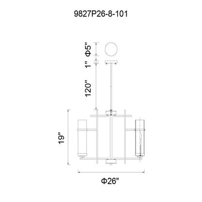 8 Light 26" Up Chandelier, Black