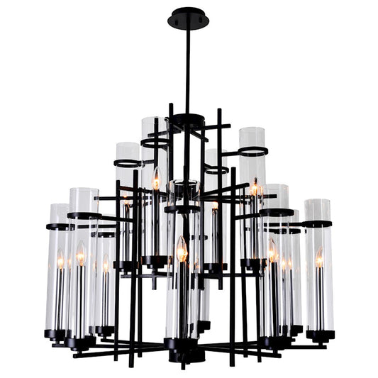 CWI Lighting Sierra 38" 12 Light Up Chandelier, Black/Clear - 9827P38-12-101