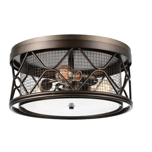 CWI Lighting Kali 3 Light Cage Flush Mount, Light Brown/Frosted - 9914C16-3-204