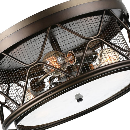 CWI Lighting Kali 3 Light Cage Flush Mount, Light Brown/Frosted