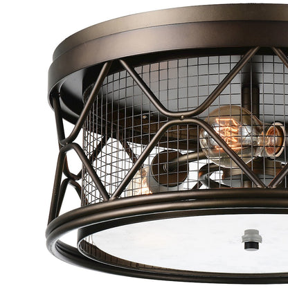 CWI Lighting Kali 3 Light Cage Flush Mount, Light Brown/Frosted