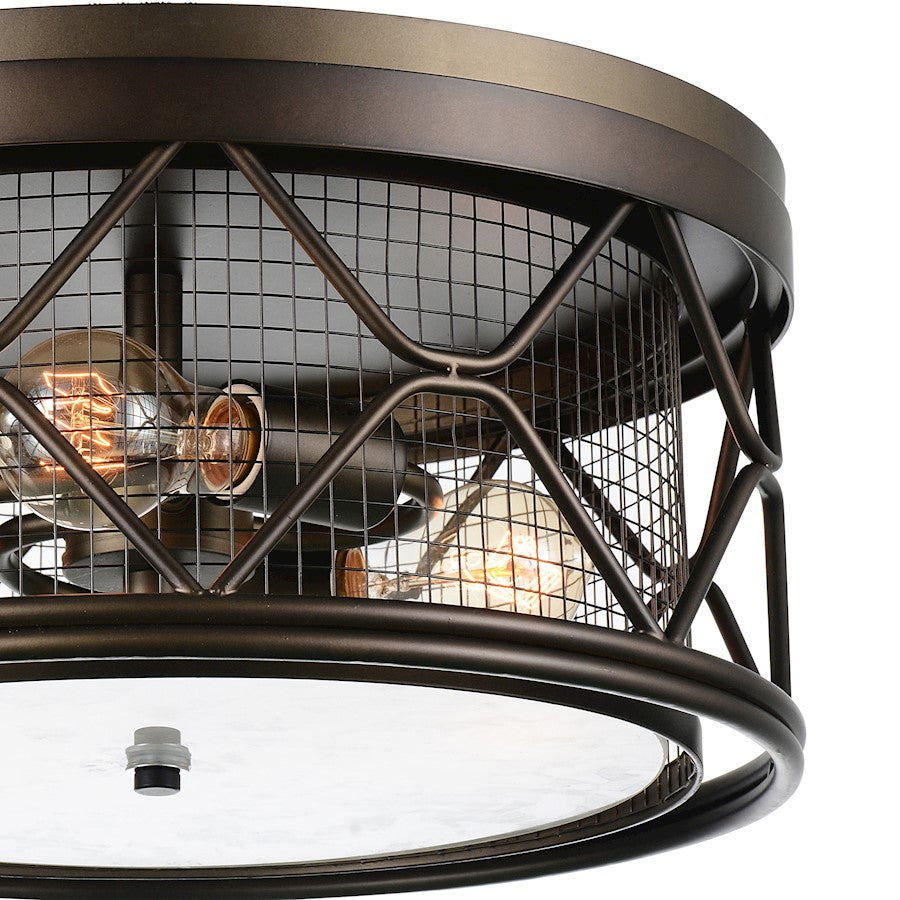 CWI Lighting Kali 3 Light Cage Flush Mount, Light Brown/Frosted