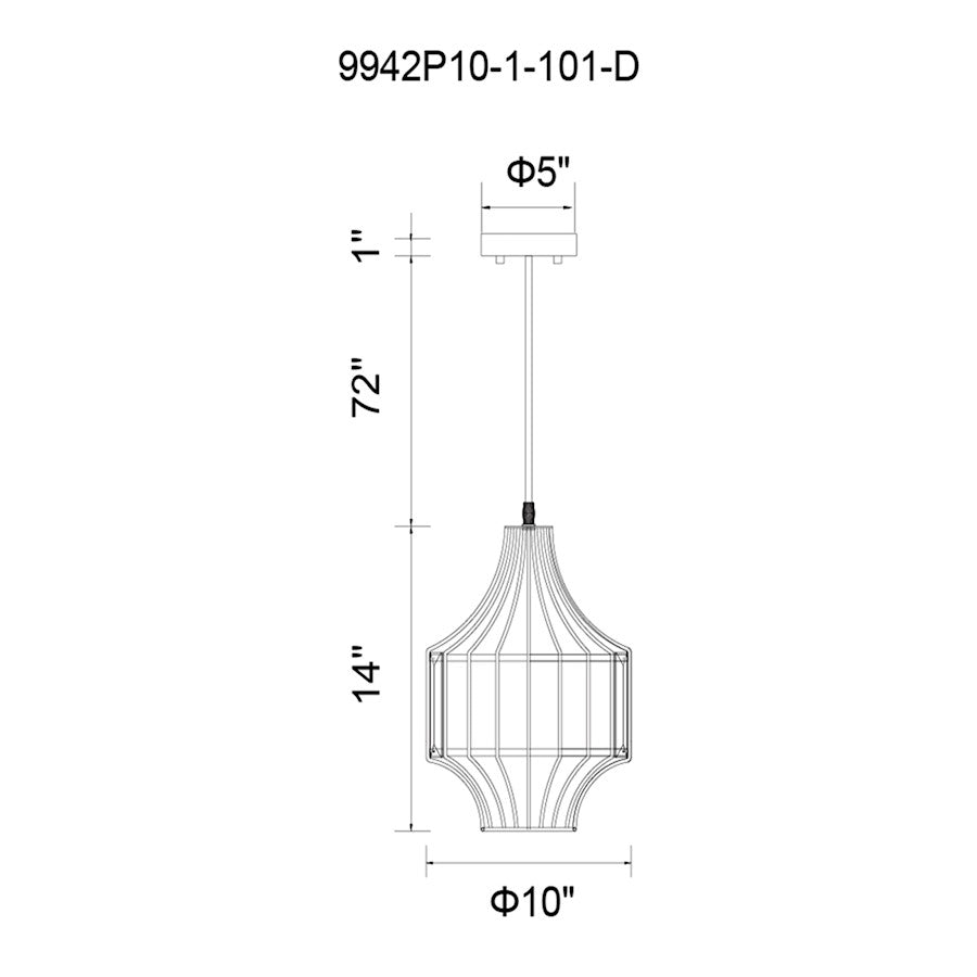 1 Light Down Pendant, Black-D