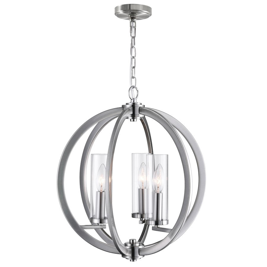 CWI Lighting Elton 3 Light Chandelier, Satin Nickel/Clear - 9951P16-3-606