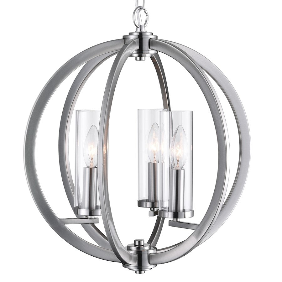 3 Light Chandelier, Satin Nickel