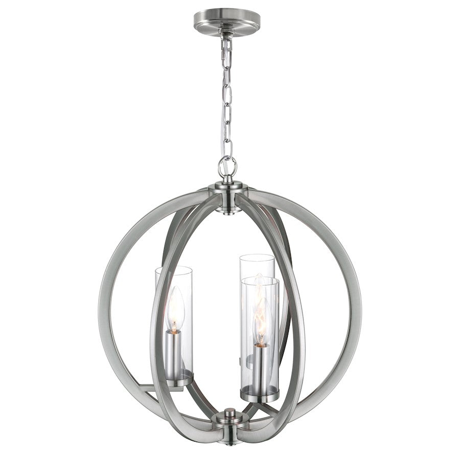 3 Light Chandelier, Satin Nickel