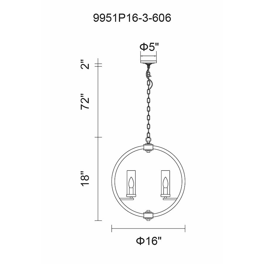 3 Light Chandelier, Satin Nickel