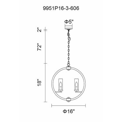 3 Light Chandelier, Satin Nickel