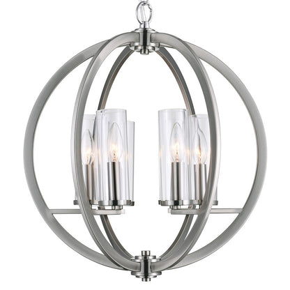 6 Light Chandelier, Satin Nickel