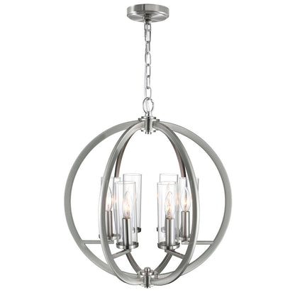 6 Light Chandelier, Satin Nickel