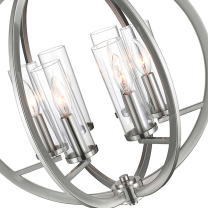 6 Light Chandelier, Satin Nickel