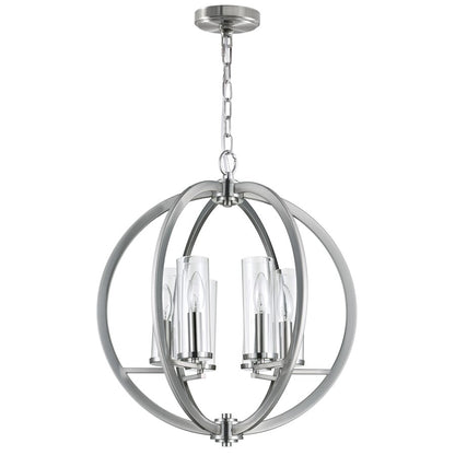 6 Light Chandelier, Satin Nickel