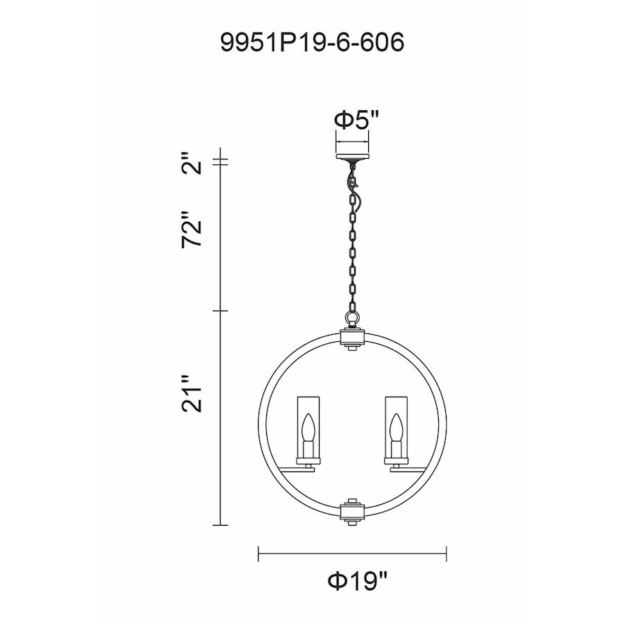 6 Light Chandelier, Satin Nickel