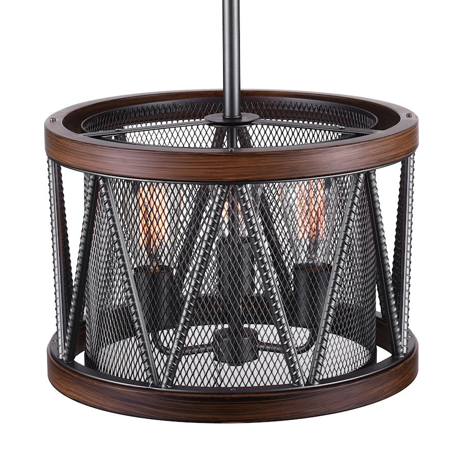 3 Light Drum Shade Chandelier, Pewter