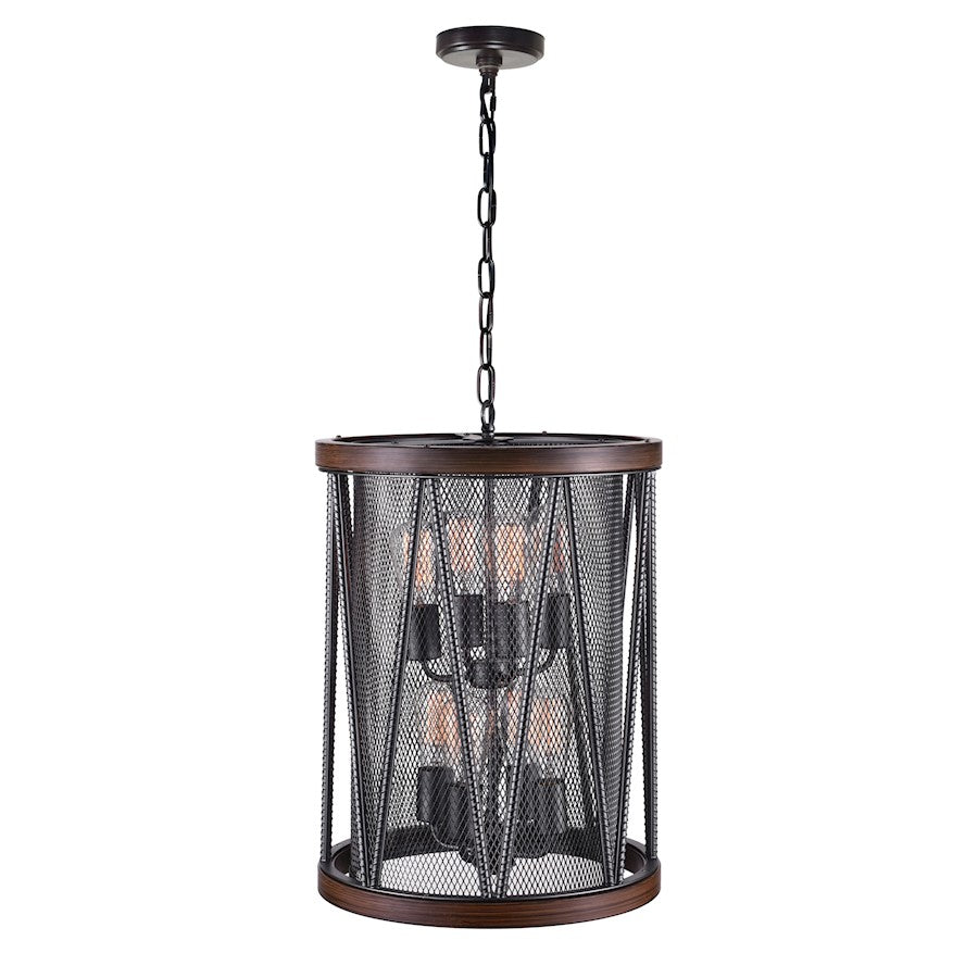 8 Light Drum Shade Chandelier, Pewter