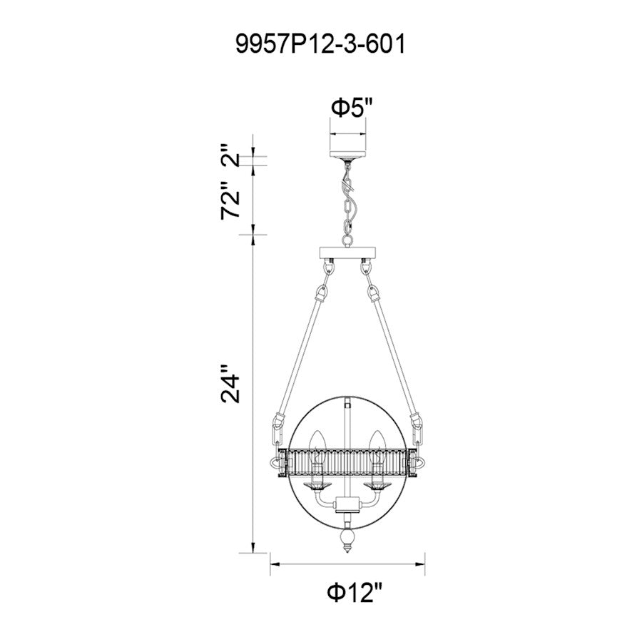 3 Light Mini Chandelier, Chrome