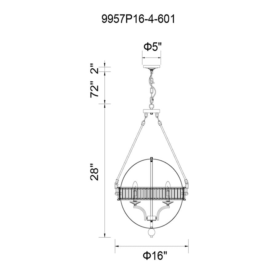 4 Light Chandelier, Chrome