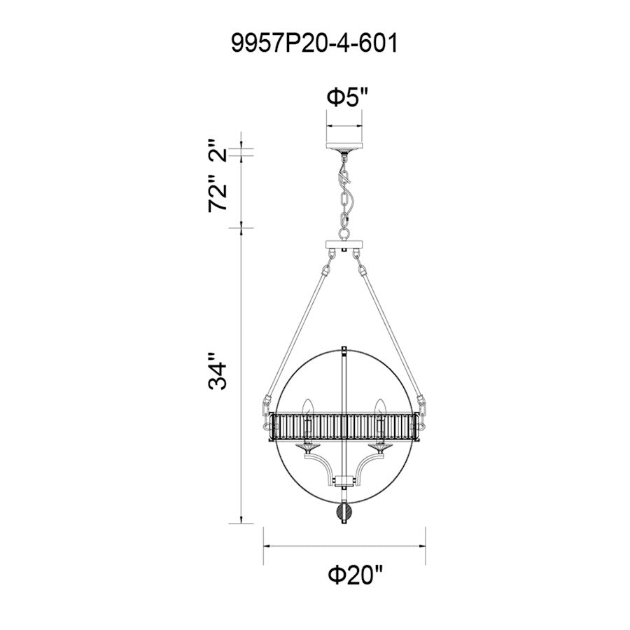 4 Light Chandelier, Chrome